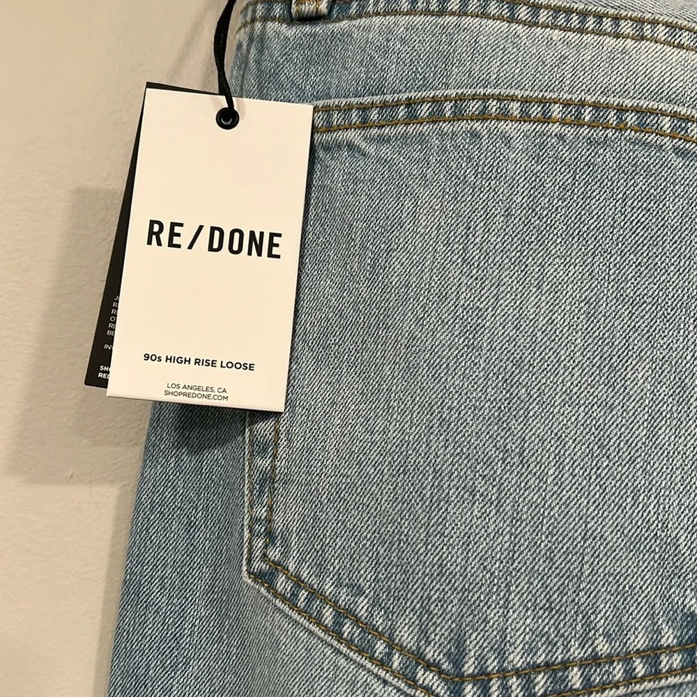 Re/Done Ripped 90s High Rise Loose Light Blue Button Fly Jeans 31 NWT (33”x26”) - Picture 7 of 9